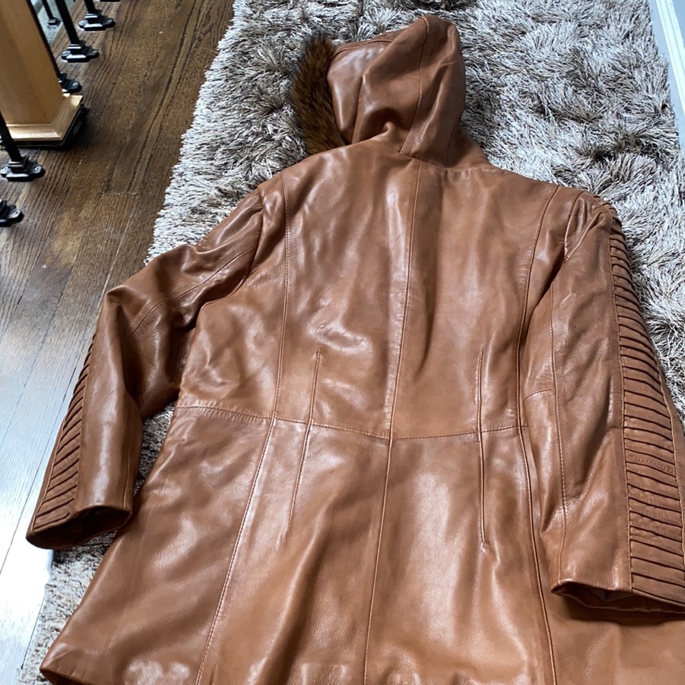 Whetblu brown leather jacket with hood - Picture 7 of 10